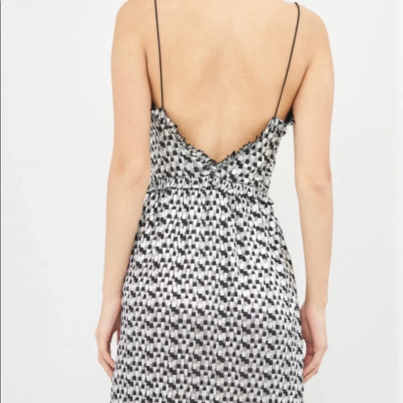 Zara Shimmery Metallic Silver Black Ruffle Party Mini Dress Small - Picture 14 of 14